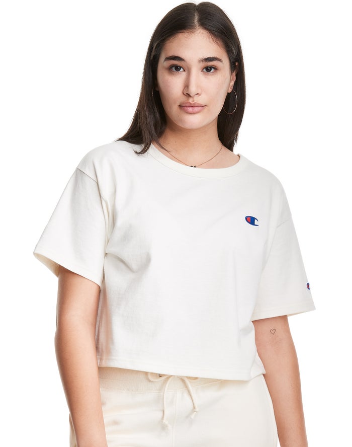 Champion Womens T-Shirt NZ - Heritage Cropped C Logo White ( 5924-AHQUJ )